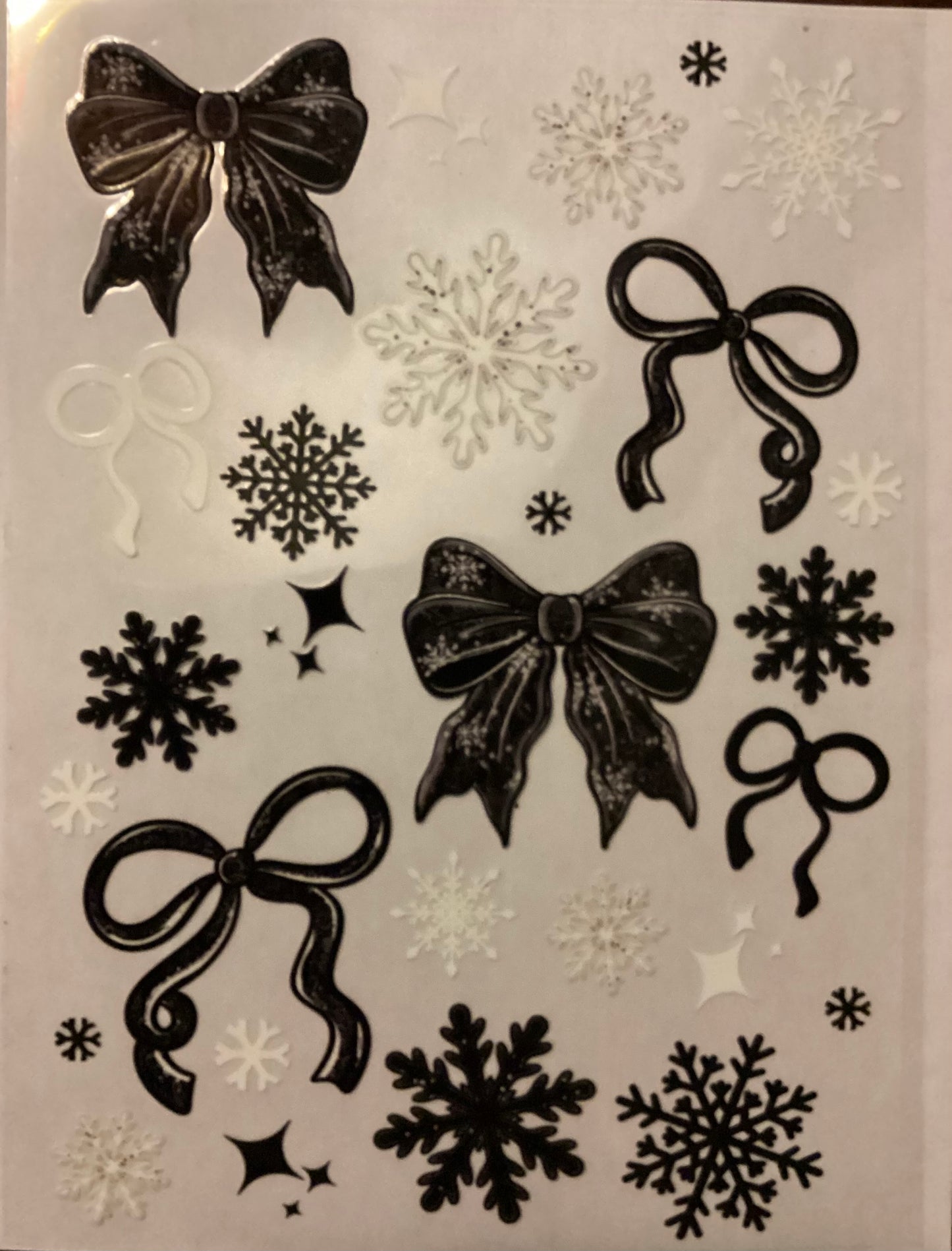 Black bows and snowflakes