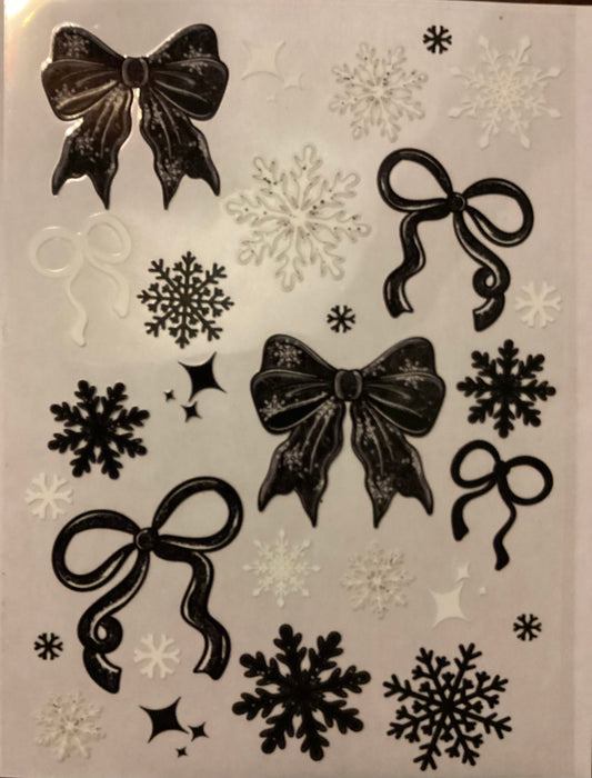 Black bows and snowflakes